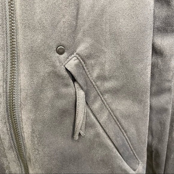 Adrienne Vittadini Grey Faux Suede Moto Jacket - Picture 3 of 7